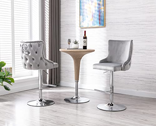 Wahson Velvet Bar Stools Set of 2 Counter Chairs with Backrest Breakfast Bar Stools for Kitchen Island, Swivel Bar Chairs High Stools Height Adjustable, Gray
