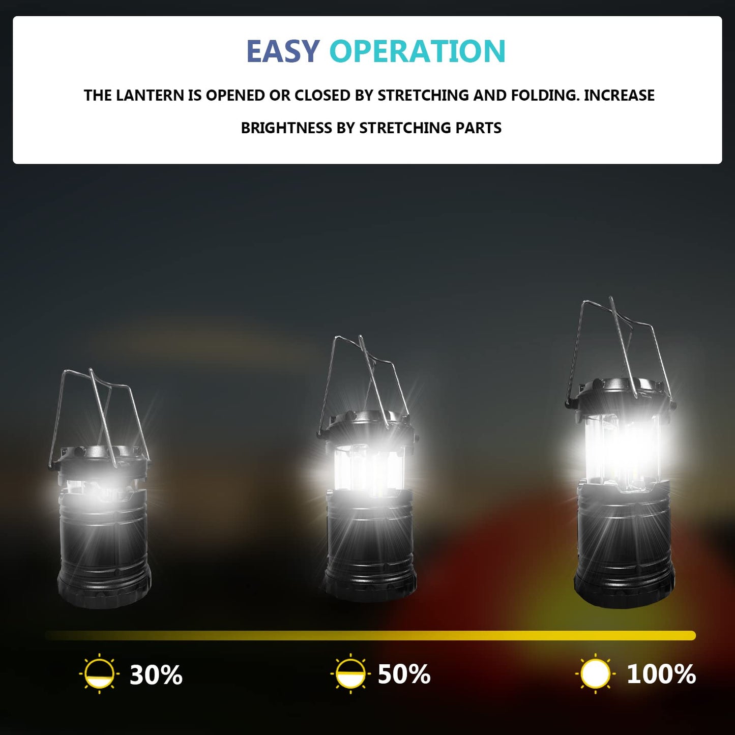 Twin Camping Lights/Lanterns, Battery Operated Portable LED with Foldable Hook