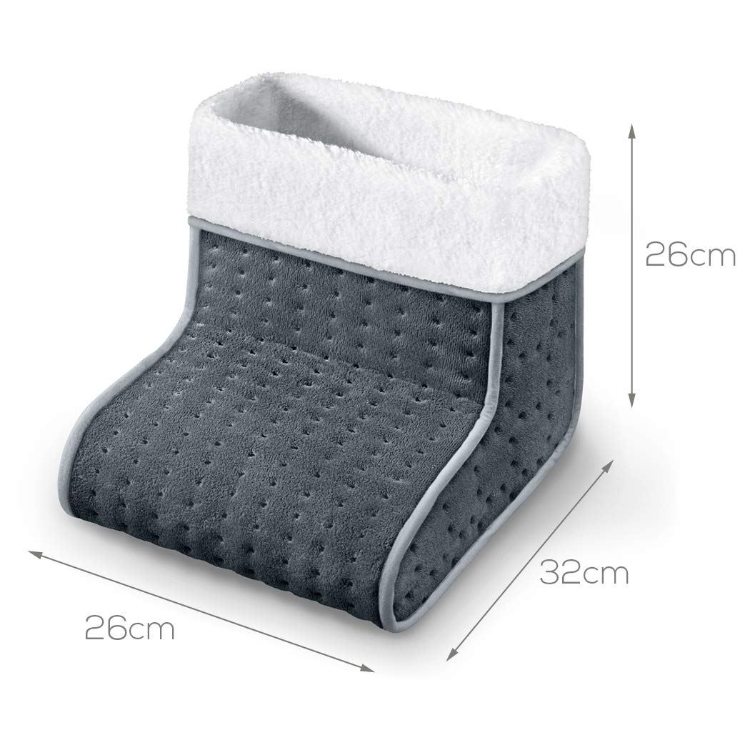 Beurer FW20UK Cosy Foot Warmer - Grey, Electric foot warmer for cold feet, 3 temperature settings, Cosy teddy fleece lining, Soft and breathable, Suitable up to shoe size 12.5, Washable lining