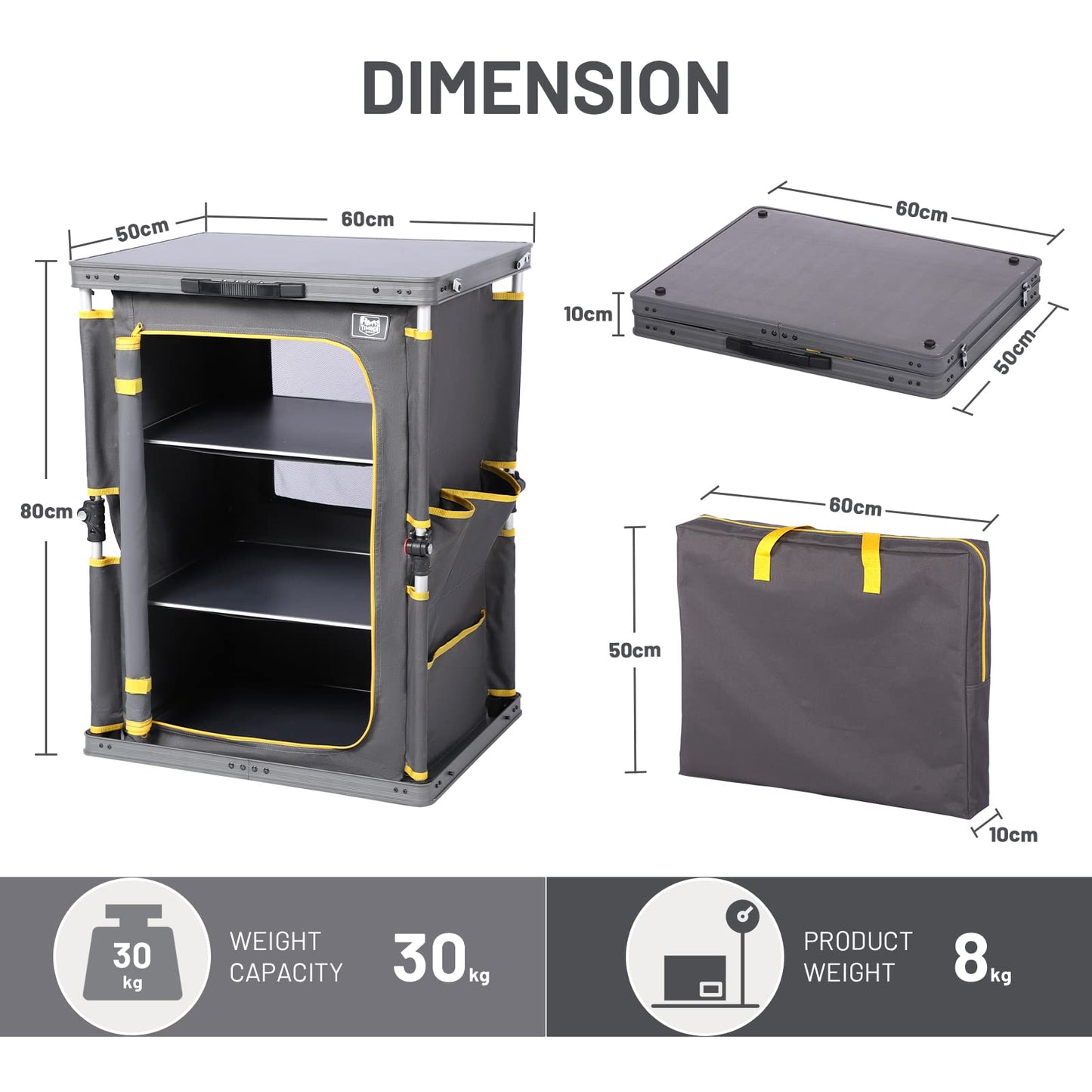TIMBER RIDGE Compact Folding Kitchen Cabinet for Camping Garden Storage Compartments with Side Pockets