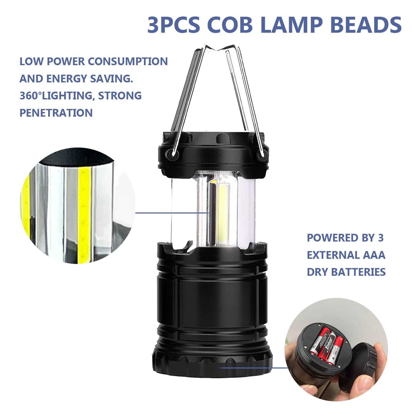 Twin Camping Lights/Lanterns, Battery Operated Portable LED with Foldable Hook