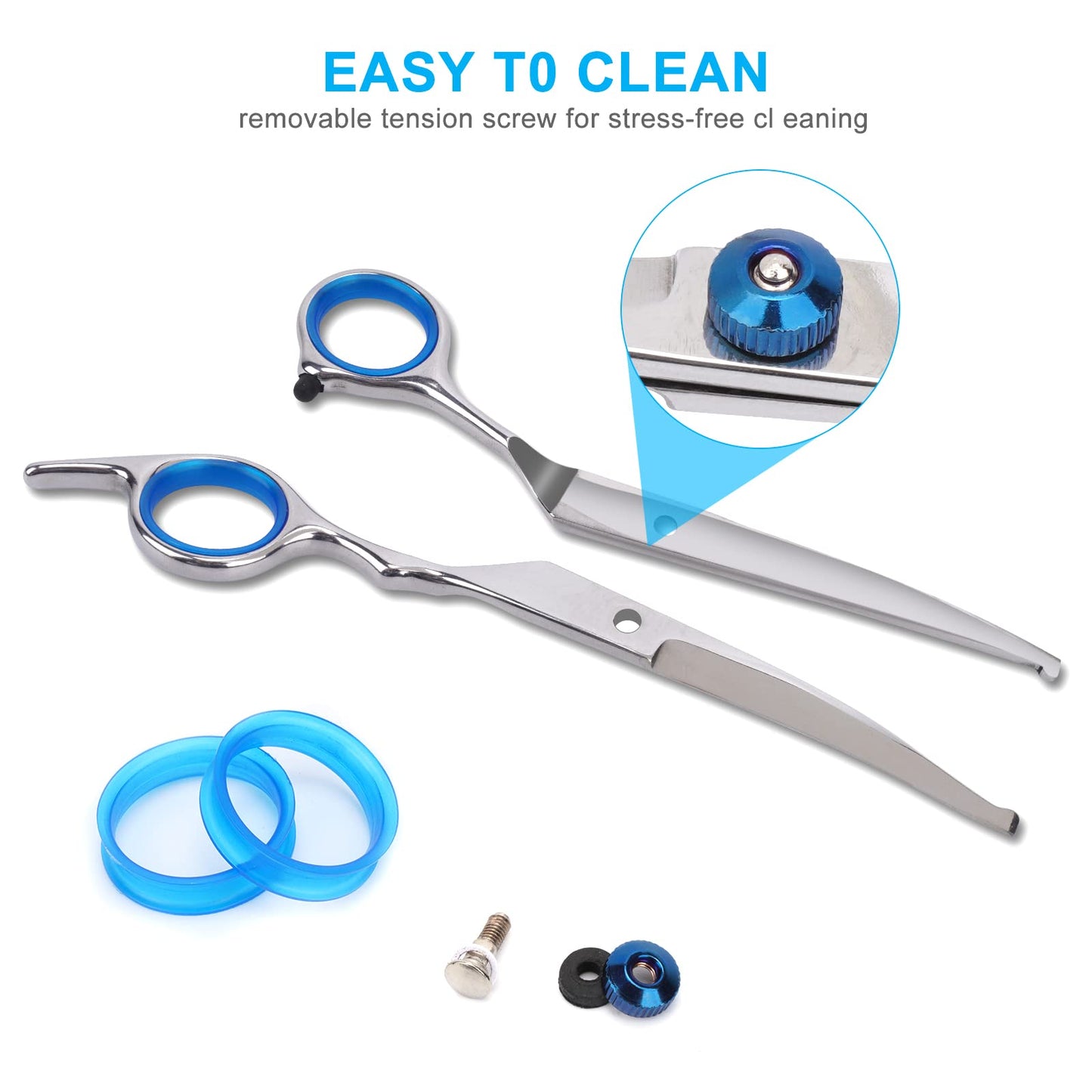 Pet Grooming Scissors with Safety Round Tip, Curved Grooming Shears Scissors, Stainless Steel Pet Grooming Tools (Silver Down Curved Scissor)