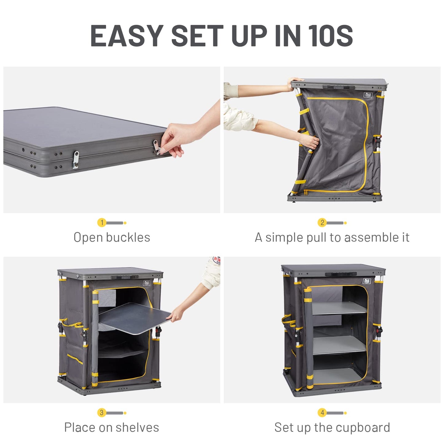 TIMBER RIDGE Compact Folding Kitchen Cabinet for Camping Garden Storage Compartments with Side Pockets