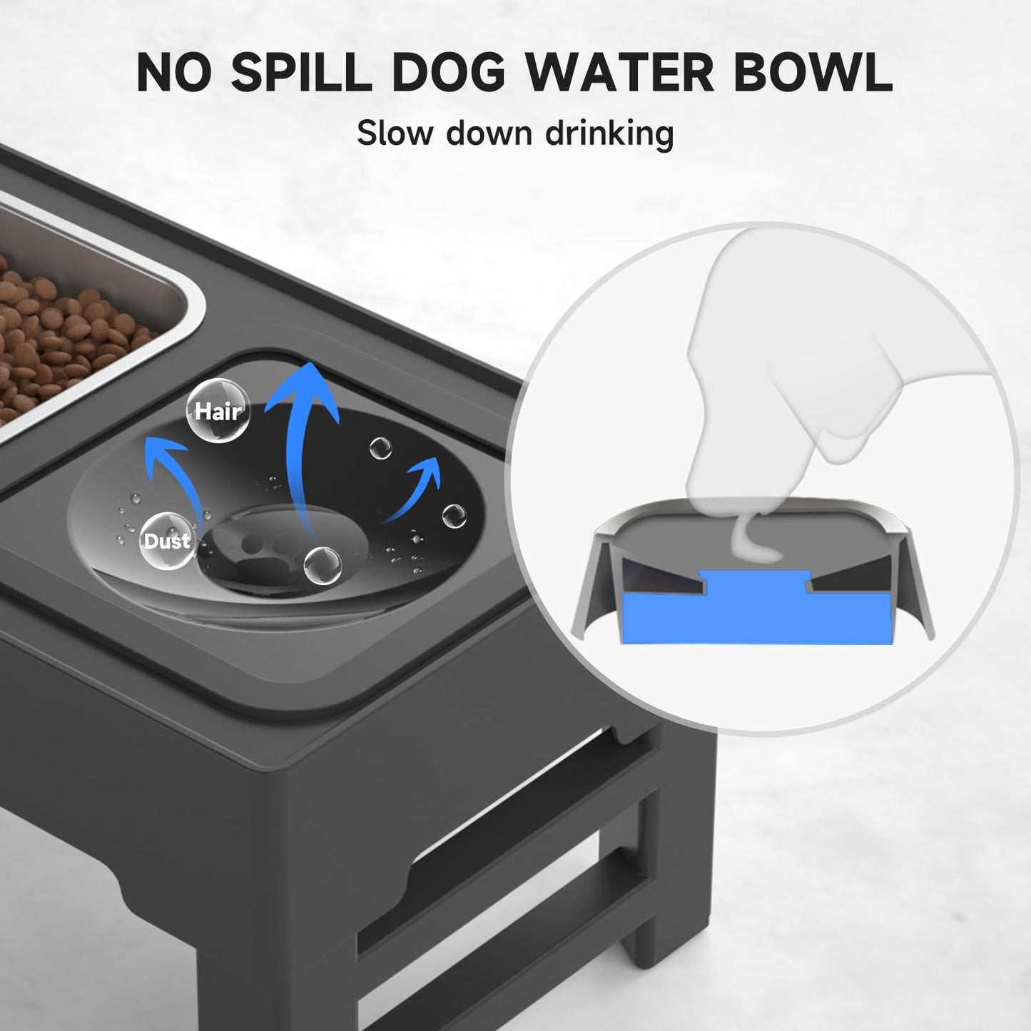 ELS PET Raised Dog Bowl: 2-in-1 Elevated Dog Bowl with Non-Spill Slow Water Bowl and Stainless Steel Dog Food Bowl, 4 Height Adjustable Pet Dispenser with Stand for Small Medium Large Dog Cat