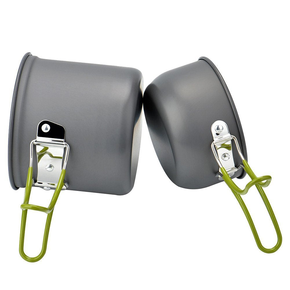 Camping Cookware Mess Kit Backpacking Pot Gear Camping Cooking Pots and Pans Set Camp Kitchen Equipment Accessories Green One Size