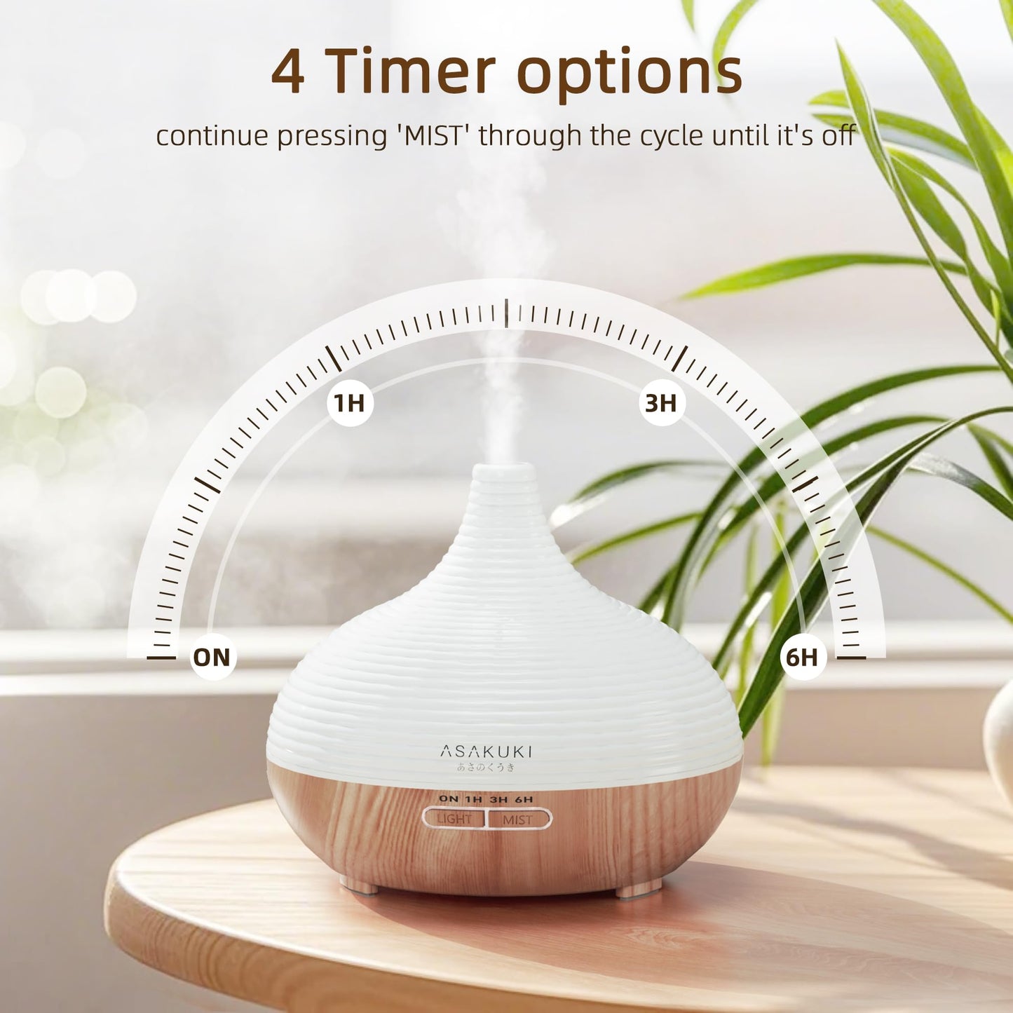 ASAKUKI Essential Oil Diffusers, 300ML 5 in 1 Ultrasonic Aromatherapy Fragrant Oil Humidifier Vaporizer with Auto Shut Off, 4 Timing Set, 7 LED Lights for Home Office Sleep