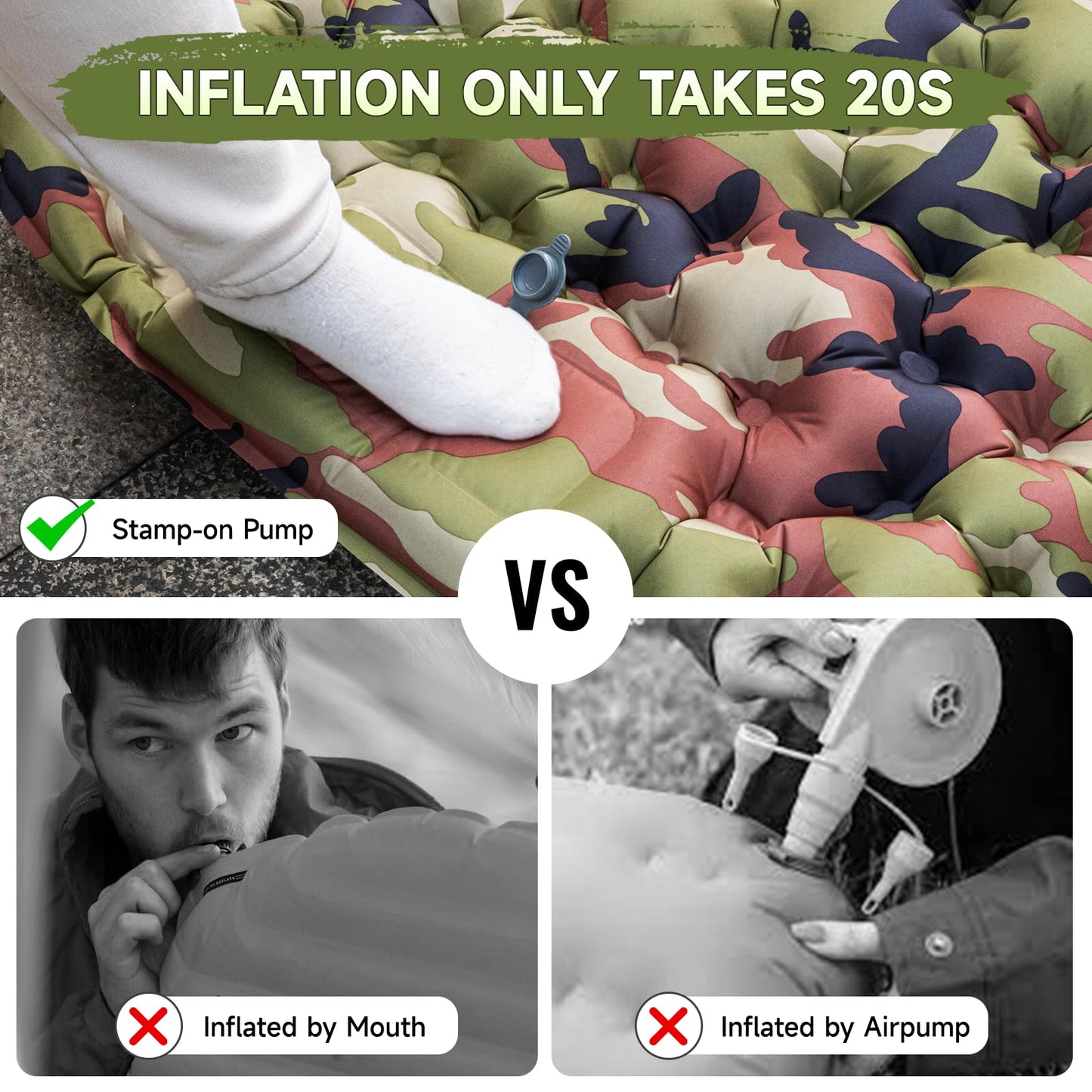 HiiPeak Sleeping Pad - Ultralight Inflatable Sleeping Mat with Built-in Foot Pump, Compact Waterproof Camping Air Mattress for Camping, Backpacking, Hiking, Tent Trap Traveling