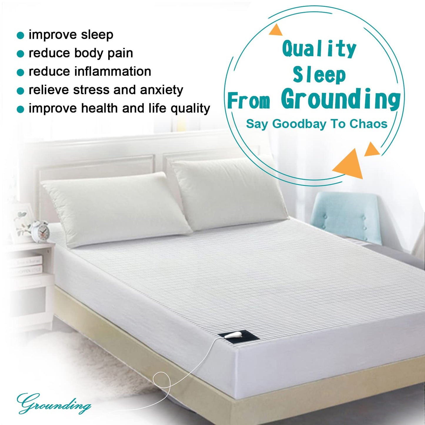 Grounding Fitted Sheet King Size, Grounding Sheet Conductive Sheet with Silver Fiber Therapy for Better Sleep Reduce Stress Pain (Beige, King(60 * 80 * 14 inch))