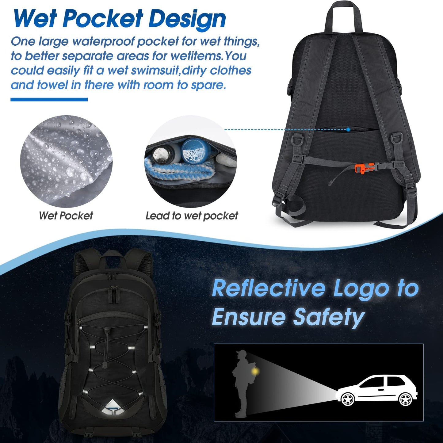 IGOLUMON Hiking Backpack 40L Lightweight Foldable Backpack for Men Women Water Resistant Daypack Rucksack for Camping Cycling Climbing Walking Outdoor Sports,Black