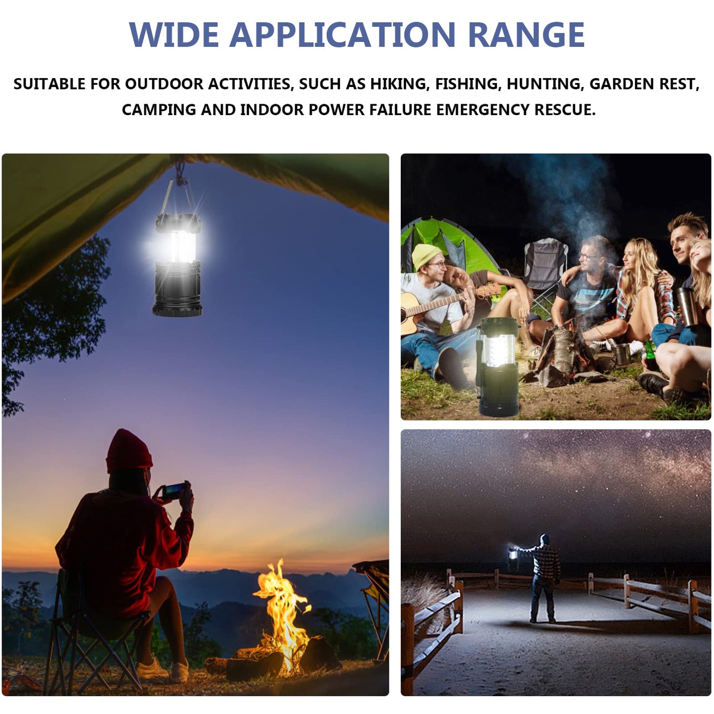 Twin Camping Lights/Lanterns, Battery Operated Portable LED with Foldable Hook