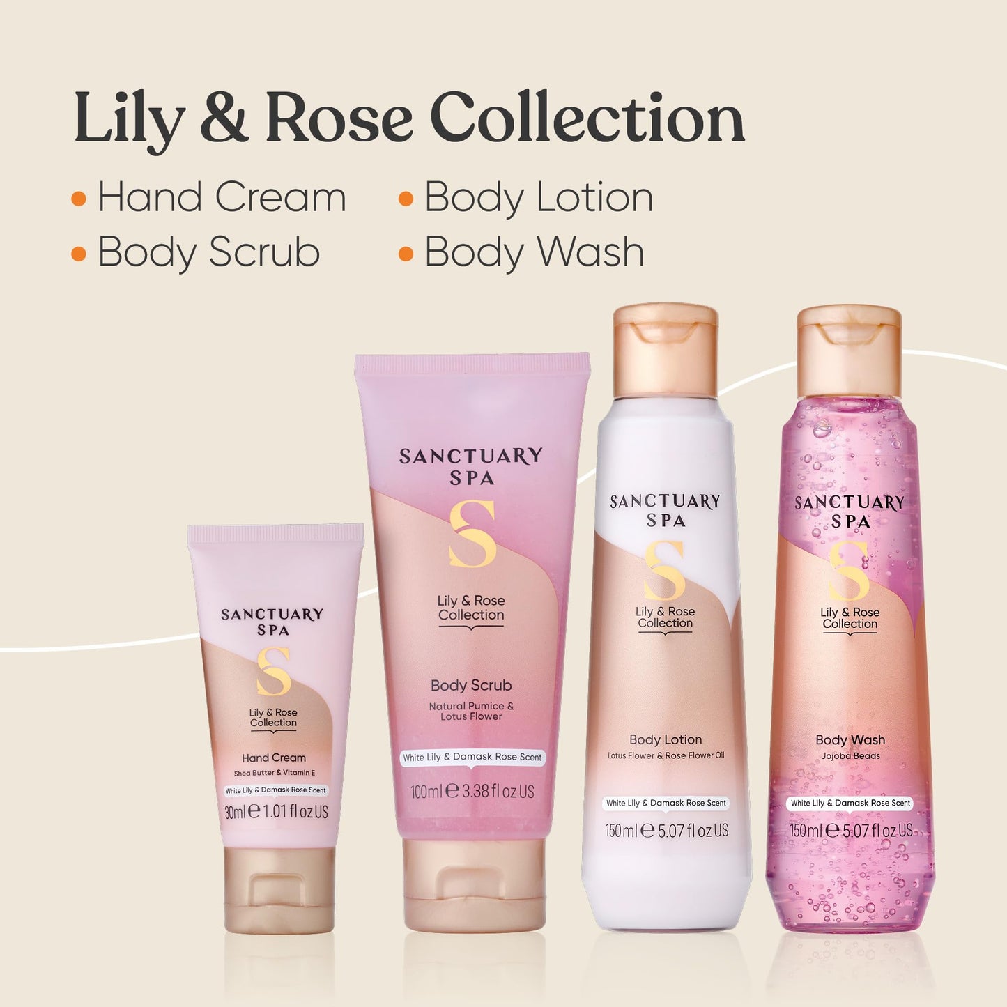 Sanctuary Spa Lily and Rose Collection Gift Set, Vegan, for Women, Birthday, Body and Bath Set