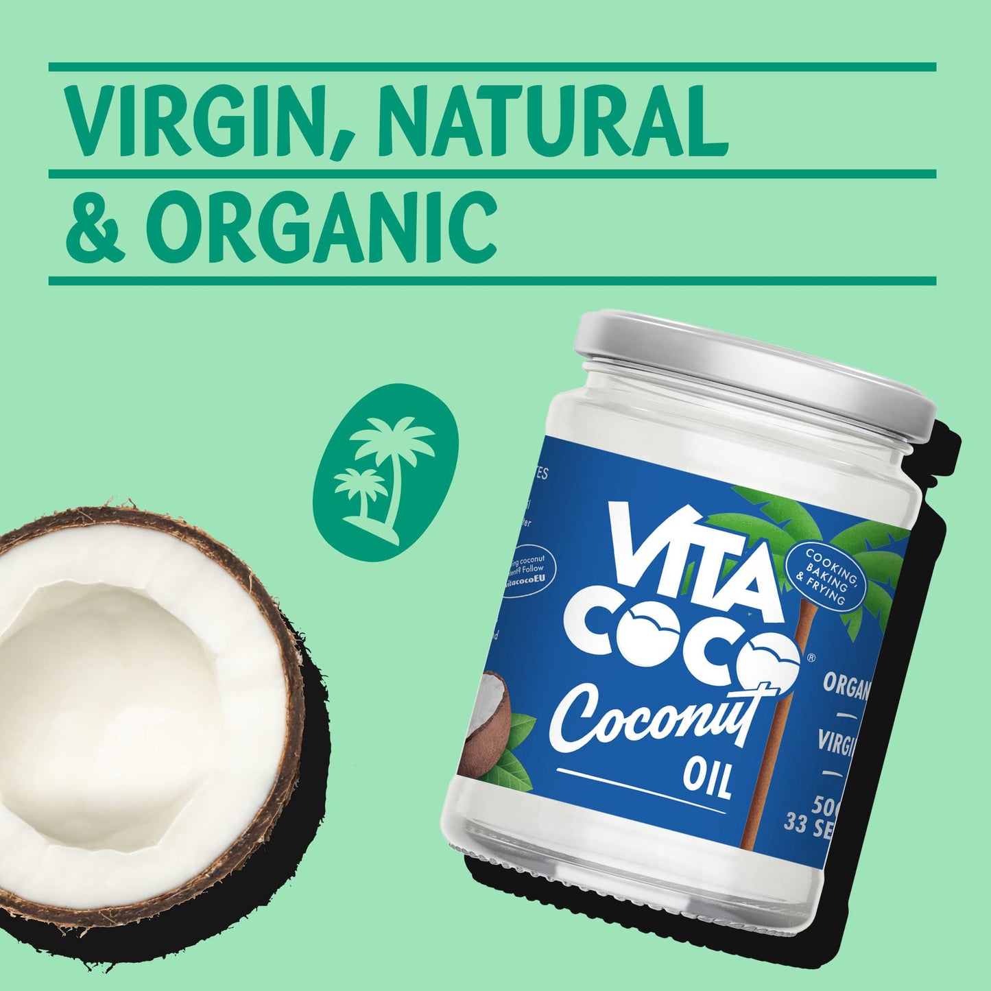 Vita Coco Organic Coconut Oil, Extra Virgin, Cold Pressed, Keto, Gluten Free, Use as Cooking Oil, Skin Moisturiser or Hair Shampoo, 500 ml (Pack of 1)