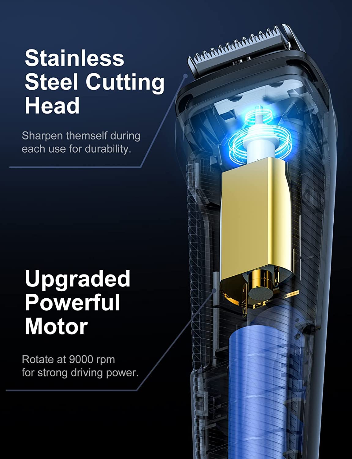 9 in 1 Mens Hair Trimmers, Cordless Rechargeable Hair Clippers with 7 Limit Combs, Stainless Steel Blades, 100% Waterproof Extra Long Life