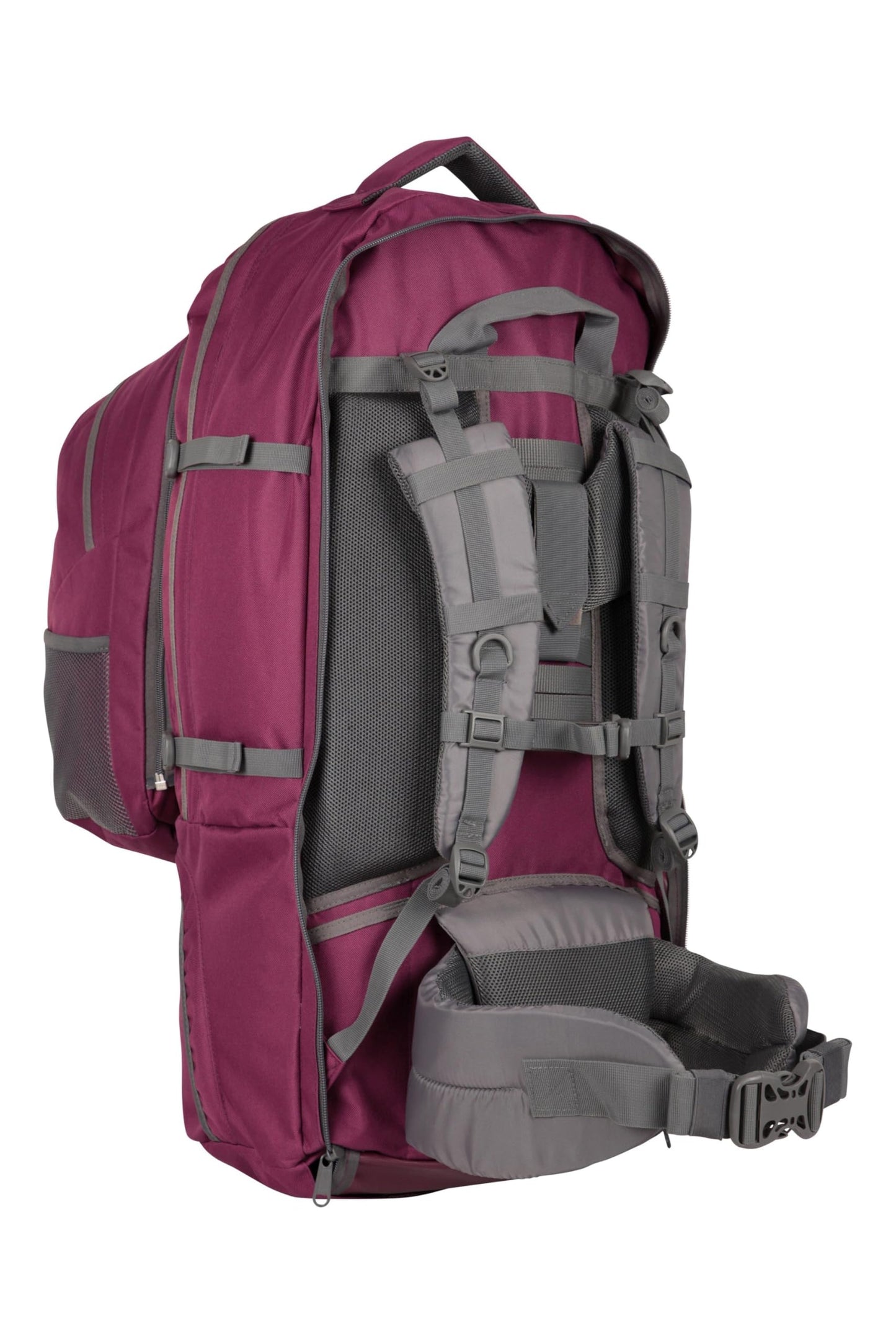 Mountain Warehouse Purple Traveller 60 + 20L Rucksack - with Rain Cover, Detachable Daypack, Adjustable Back Support - Great for Camping, Hiking