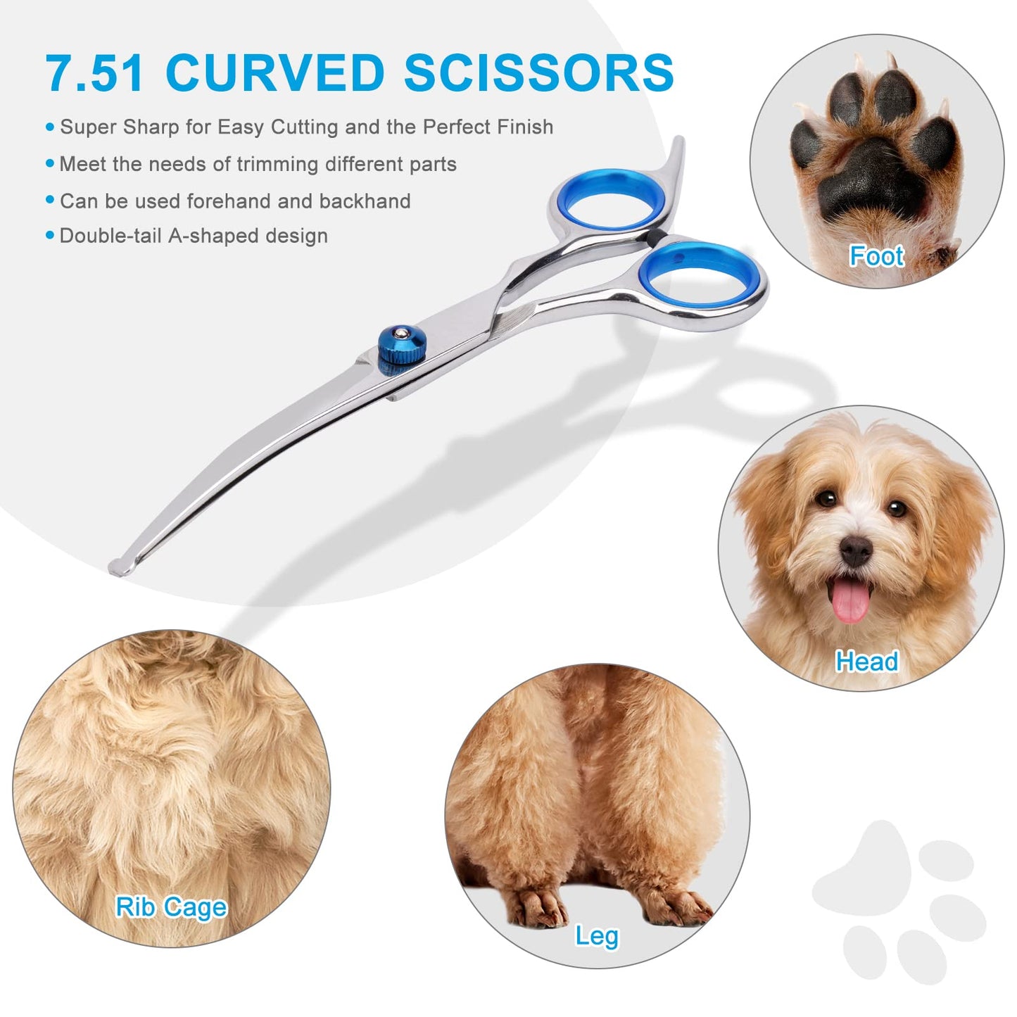 Pet Grooming Scissors with Safety Round Tip, Curved Grooming Shears Scissors, Stainless Steel Pet Grooming Tools (Silver Down Curved Scissor)