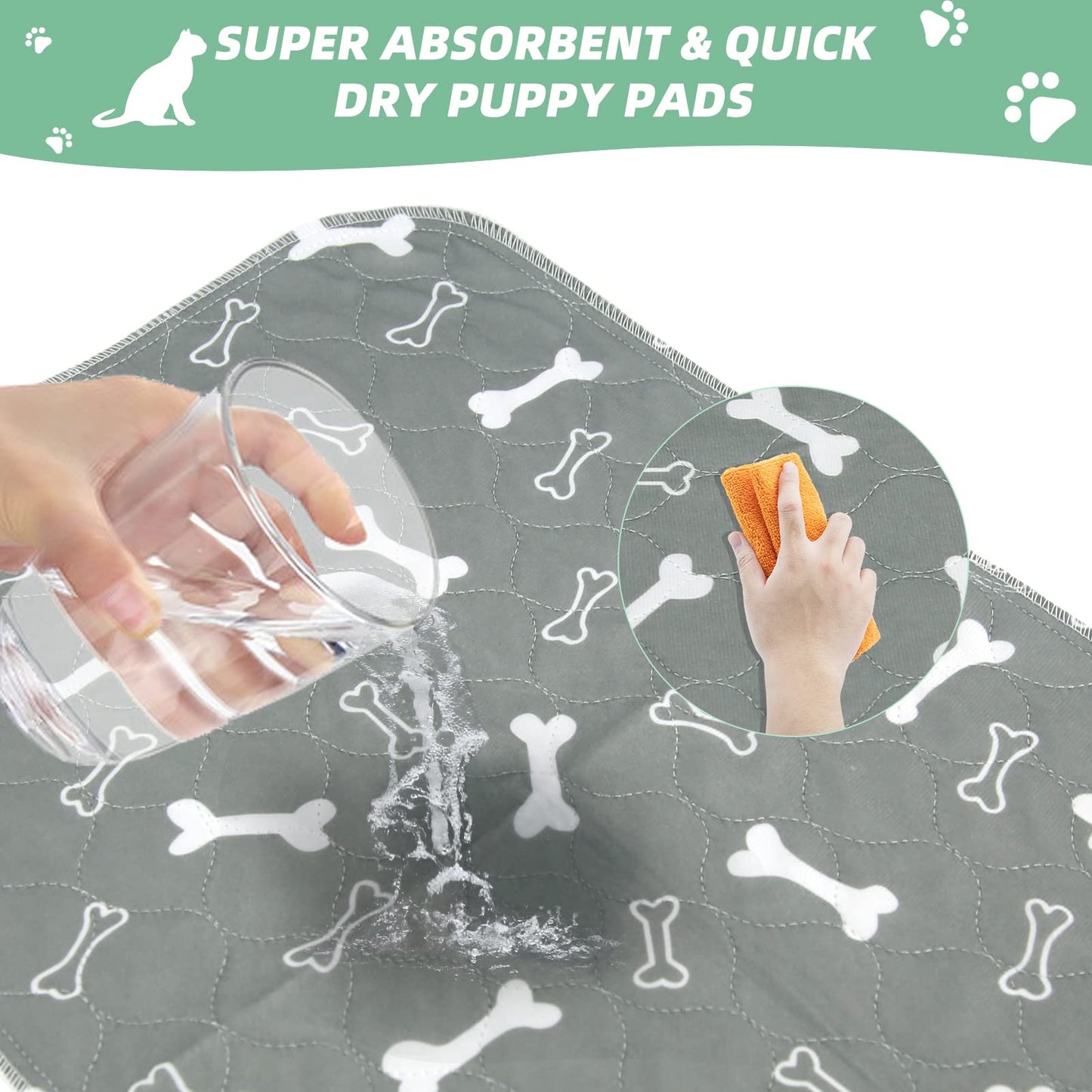 Baodan Reusable Dog Training Pads, 2 Pack Washable Puppy Pads, Super Absorbent Waterproof Dog Mat Pee Pads for Dogs, Fast Drying Training Pads for Home, Car, Travel - 60 x 40 cm