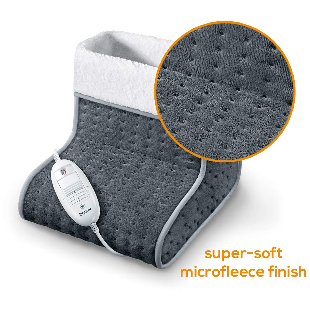 Beurer FW20UK Cosy Foot Warmer - Grey, Electric foot warmer for cold feet, 3 temperature settings, Cosy teddy fleece lining, Soft and breathable, Suitable up to shoe size 12.5, Washable lining