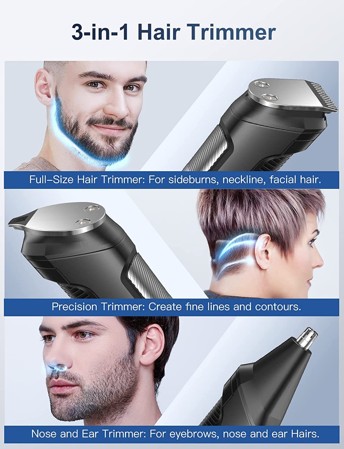 9 in 1 Mens Hair Trimmers, Cordless Rechargeable Hair Clippers with 7 Limit Combs, Stainless Steel Blades, 100% Waterproof Extra Long Life