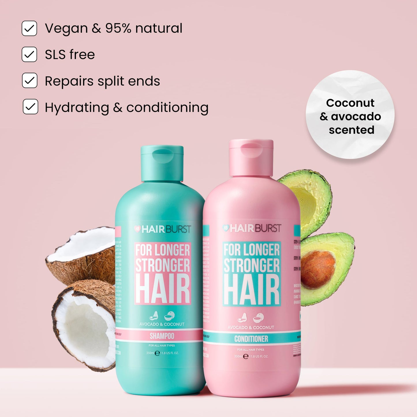 HAIR BURST Shampoo and Conditioner Set — SLS Free Hair Growth and Thickening Treatment, Coconut and Avocado Scent