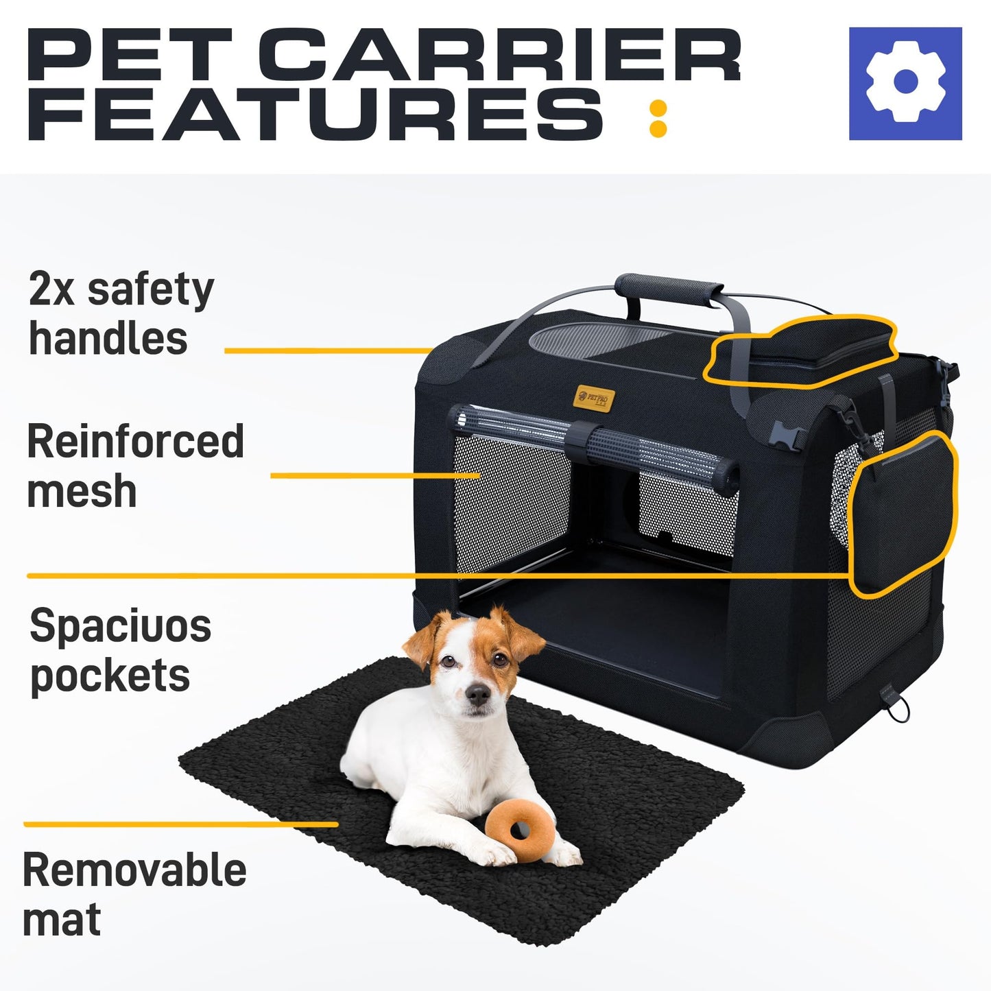 PETPROVED Dog Travel Crate Dog Carrier Cat Carrier Large Pet Carrier for Medium Dogs Puppy Carrier Soft Fabric Dog Car Crate Collapsible for Car