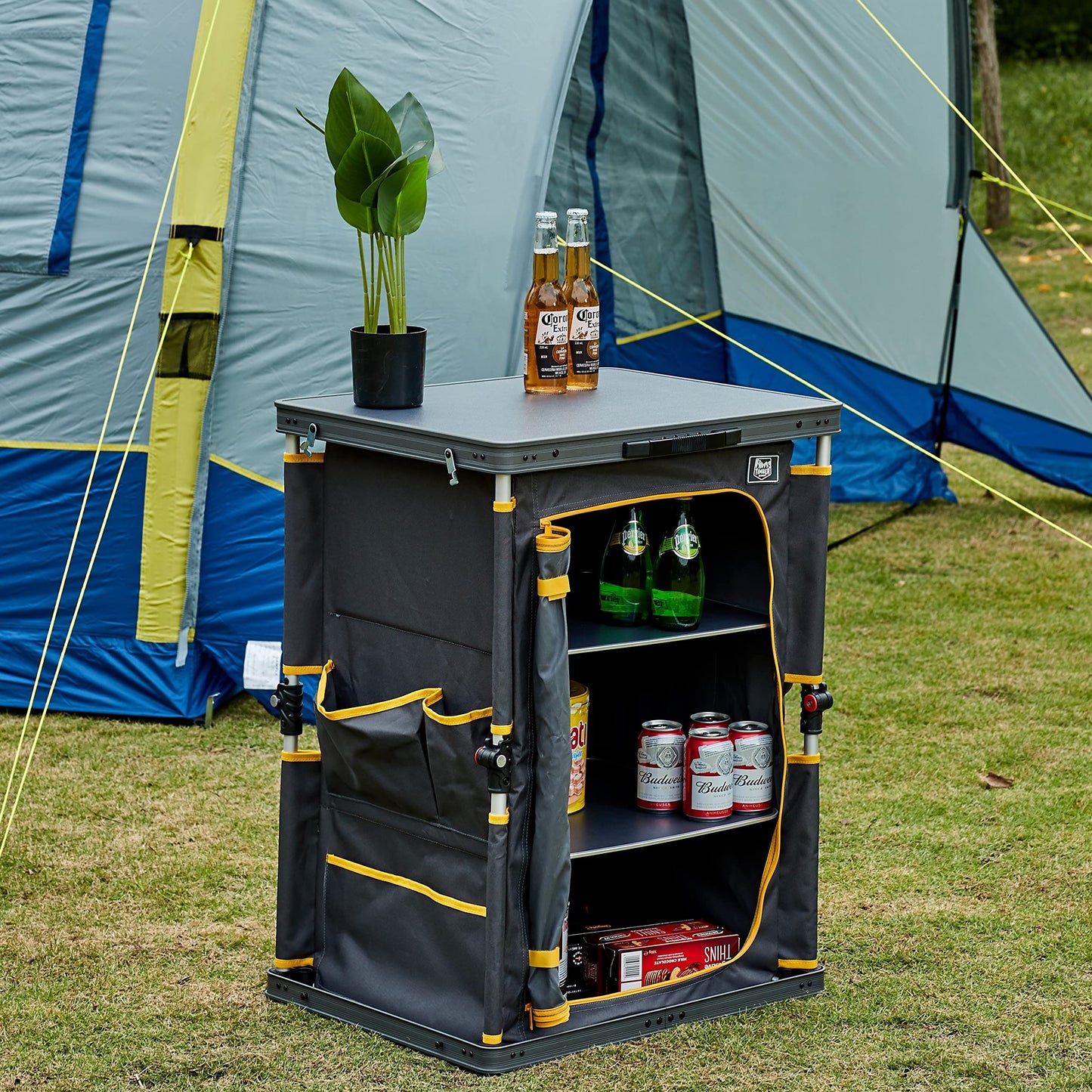 TIMBER RIDGE Compact Folding Kitchen Cabinet for Camping Garden Storage Compartments with Side Pockets