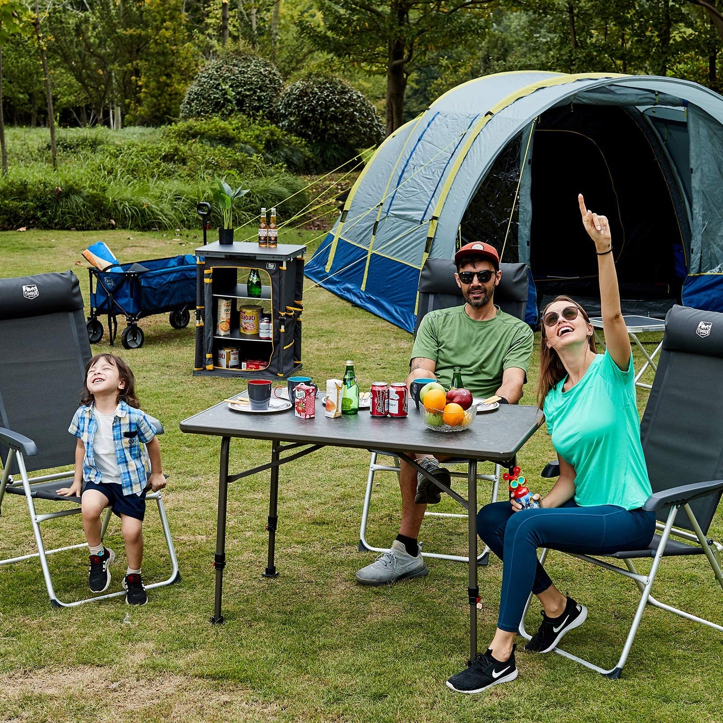 TIMBER RIDGE Compact Folding Kitchen Cabinet for Camping Garden Storage Compartments with Side Pockets