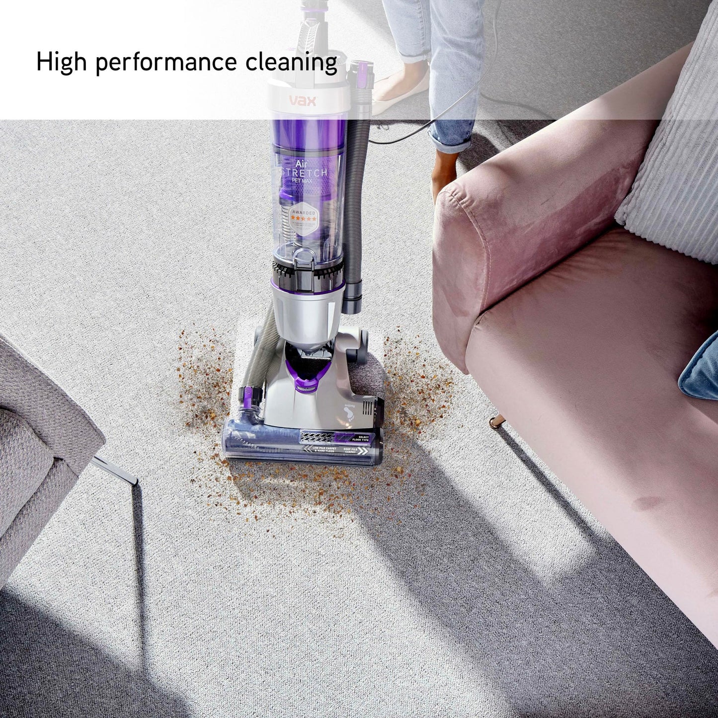 Vax Air Stretch Pet Max Vacuum Cleaner | Pet Tool | Over 17m Reach | No Loss of Suction*| Lightweight - U85-AS-Pme, Purple