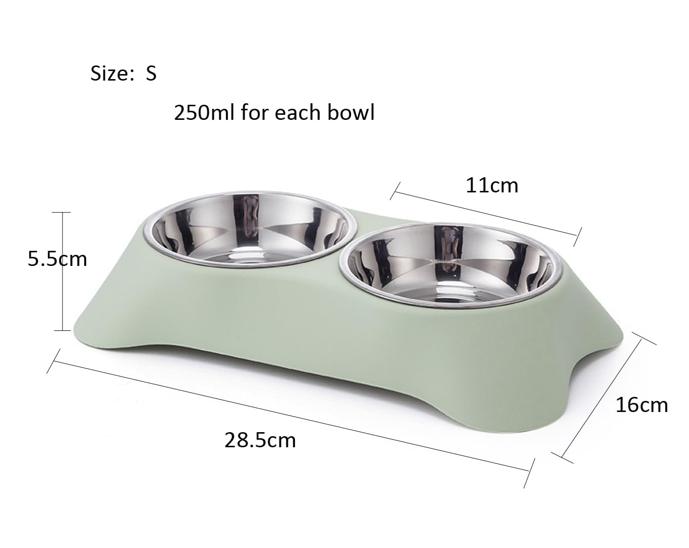 Fuwok Double Dog Bowl,Non Slip Non-spill Stainless Steel Double Bowl with 1 Pet Food Spoop For Small Dogs and Cats (S, Green)