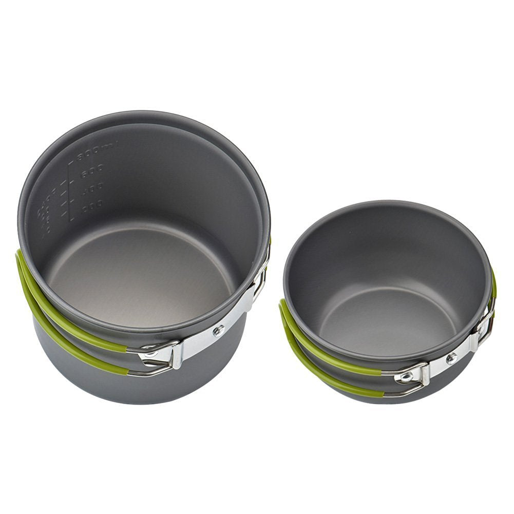 Camping Cookware Mess Kit Backpacking Pot Gear Camping Cooking Pots and Pans Set Camp Kitchen Equipment Accessories Green One Size