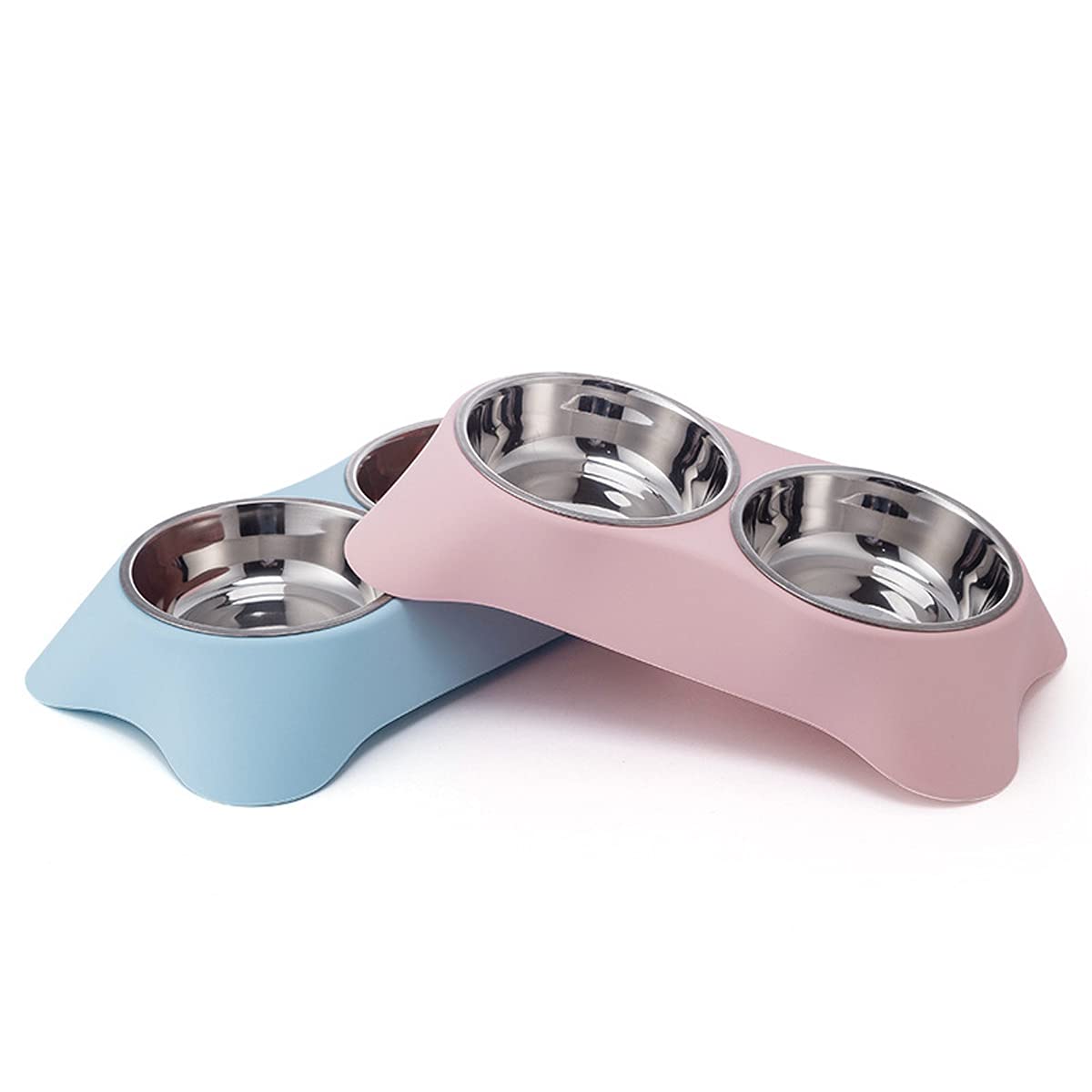 Fuwok Double Dog Bowl,Non Slip Non-spill Stainless Steel Double Bowl with 1 Pet Food Spoop For Small Dogs and Cats (S, Green)