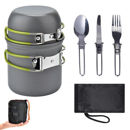 Camping Cookware Mess Kit Backpacking Pot Gear Camping Cooking Pots and Pans Set Camp Kitchen Equipment Accessories Green One Size