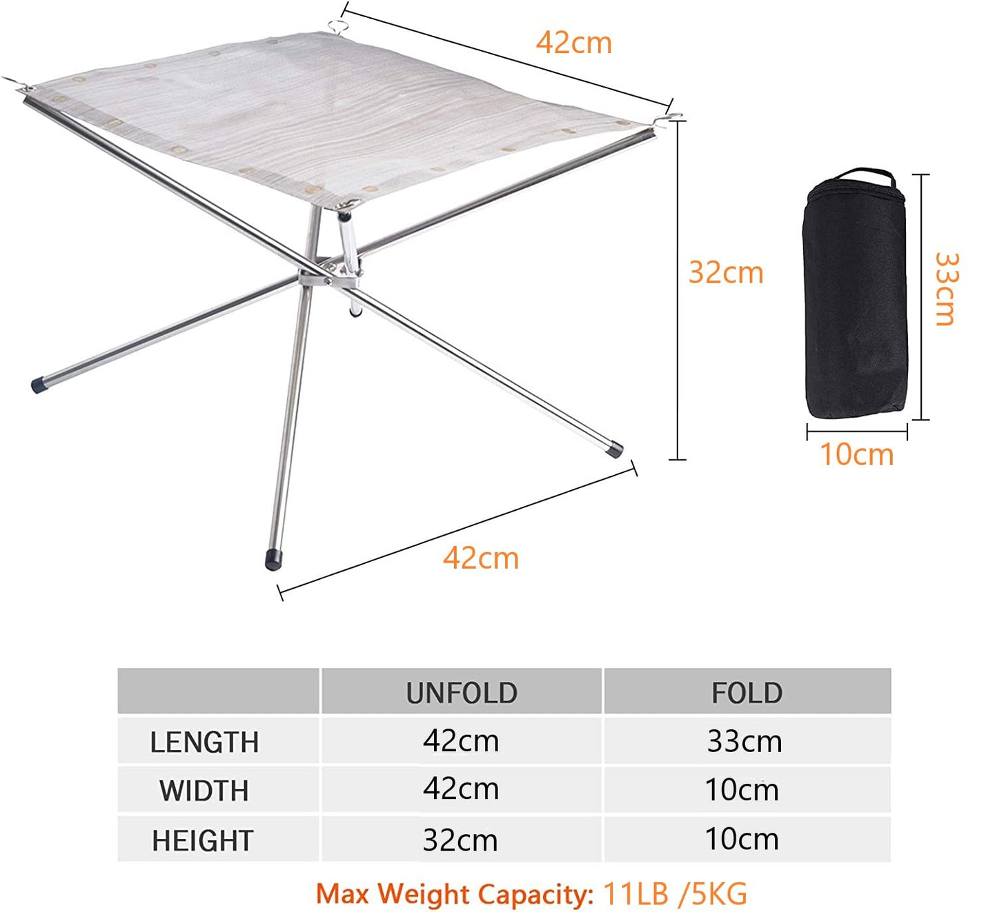 KAHEIGN Portable Outdoor Fire Pit, 42CM Foldable Stainless Steel Mesh Fire Pit Fireplace BBQ Fire Bowl for Patio Backyard Garden Camping Picnics Bonfire - with Heat Resistant Gloves & Carrying Bag
