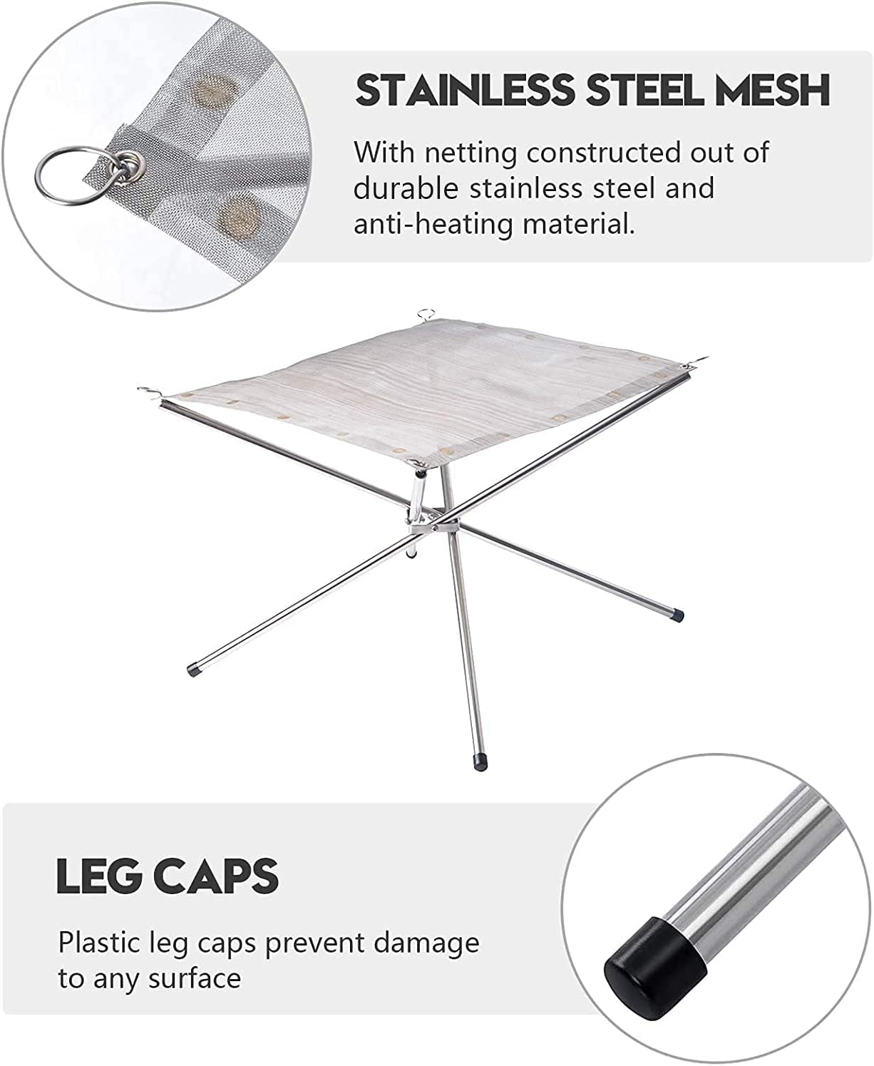KAHEIGN Portable Outdoor Fire Pit, 42CM Foldable Stainless Steel Mesh Fire Pit Fireplace BBQ Fire Bowl for Patio Backyard Garden Camping Picnics Bonfire - with Heat Resistant Gloves & Carrying Bag