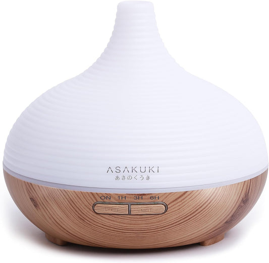 ASAKUKI Essential Oil Diffusers, 300ML 5 in 1 Ultrasonic Aromatherapy Fragrant Oil Humidifier Vaporizer with Auto Shut Off, 4 Timing Set, 7 LED Lights for Home Office Sleep
