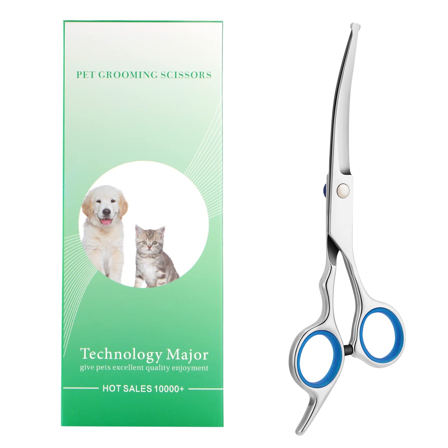 Pet Grooming Scissors with Safety Round Tip, Curved Grooming Shears Scissors, Stainless Steel Pet Grooming Tools (Silver Down Curved Scissor)
