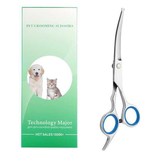 Pet Grooming Scissors with Safety Round Tip, Curved Grooming Shears Scissors, Stainless Steel Pet Grooming Tools (Silver Down Curved Scissor)