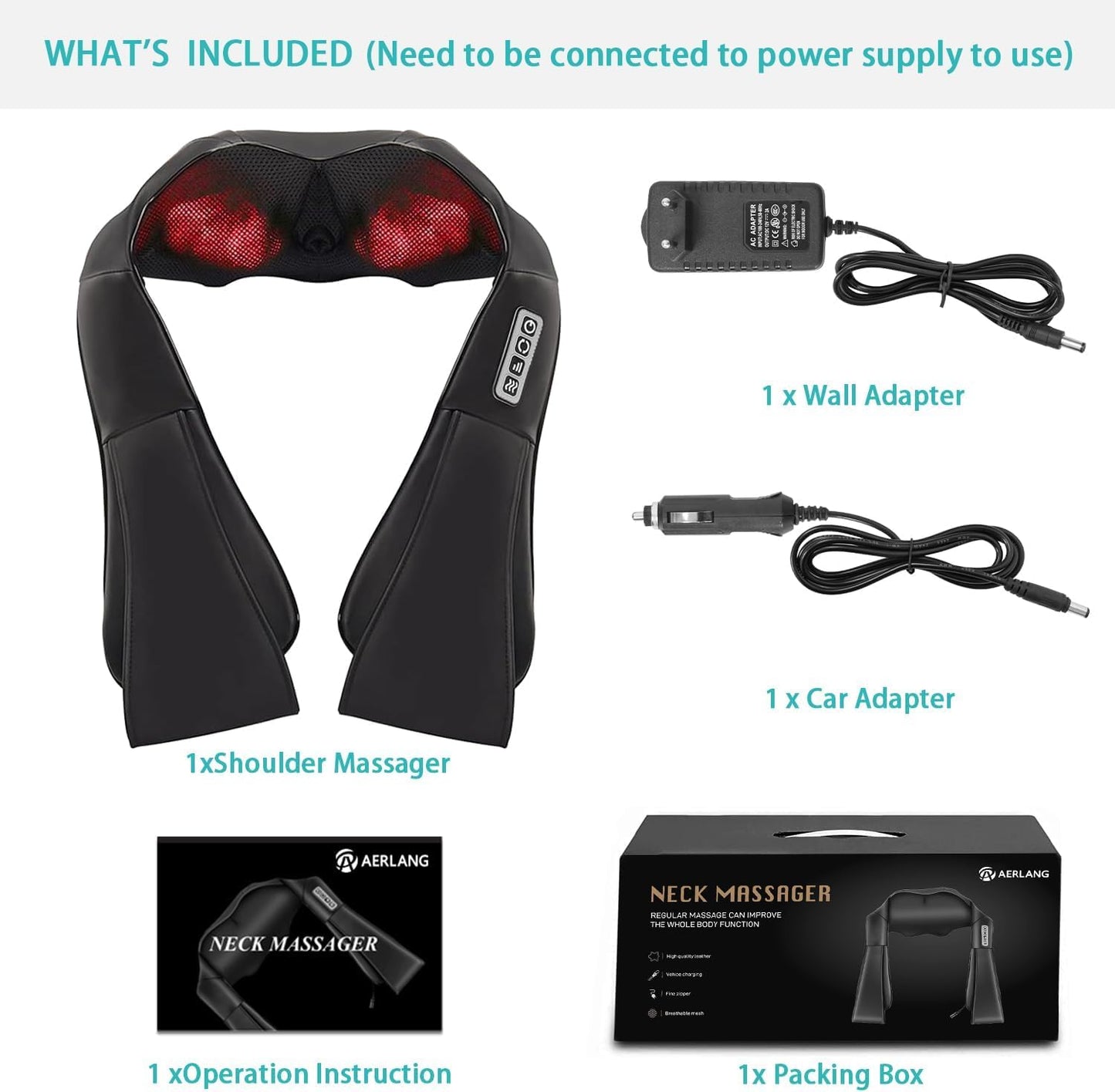 AERLANG Neck Massager,Shiatsu Neck and Back Massager with Heat, Deep Kneading Shoulder Massager, Waist Massage Pillow for Home and Office Use,Fathers Day Gift Ideas Fathers Day Dad Gifts(NOT Cordless)