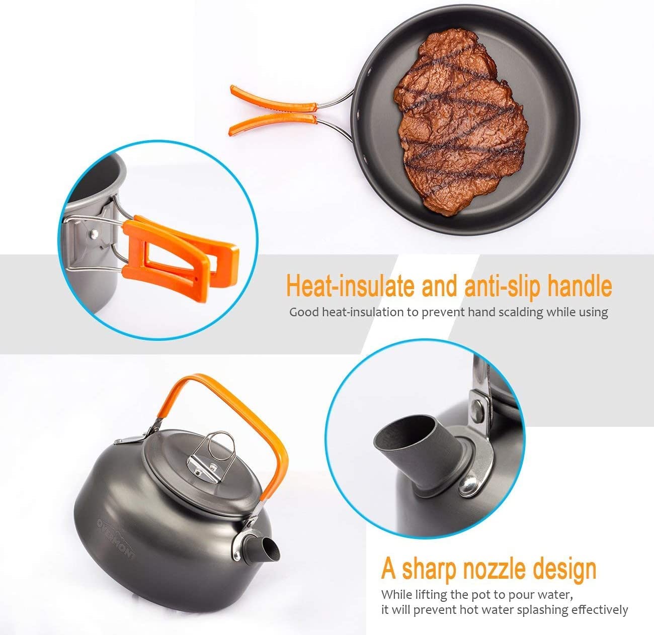 OVERMONT Camping Cookware Set Outdoor Cooking Kettle Mess Kit Pots Pans Ultralight Portable for Backpacking Hiking Picnic Fishing Mountaineering