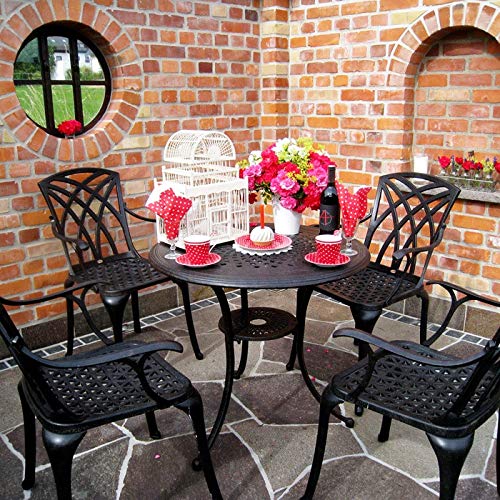 Lazy Susan Anna 4 Seater Round Garden Table, Maintenance Free, Weatherproof, Sand Cast Aluminium, Antique Bronze Finish, April Chairs, No Cushions