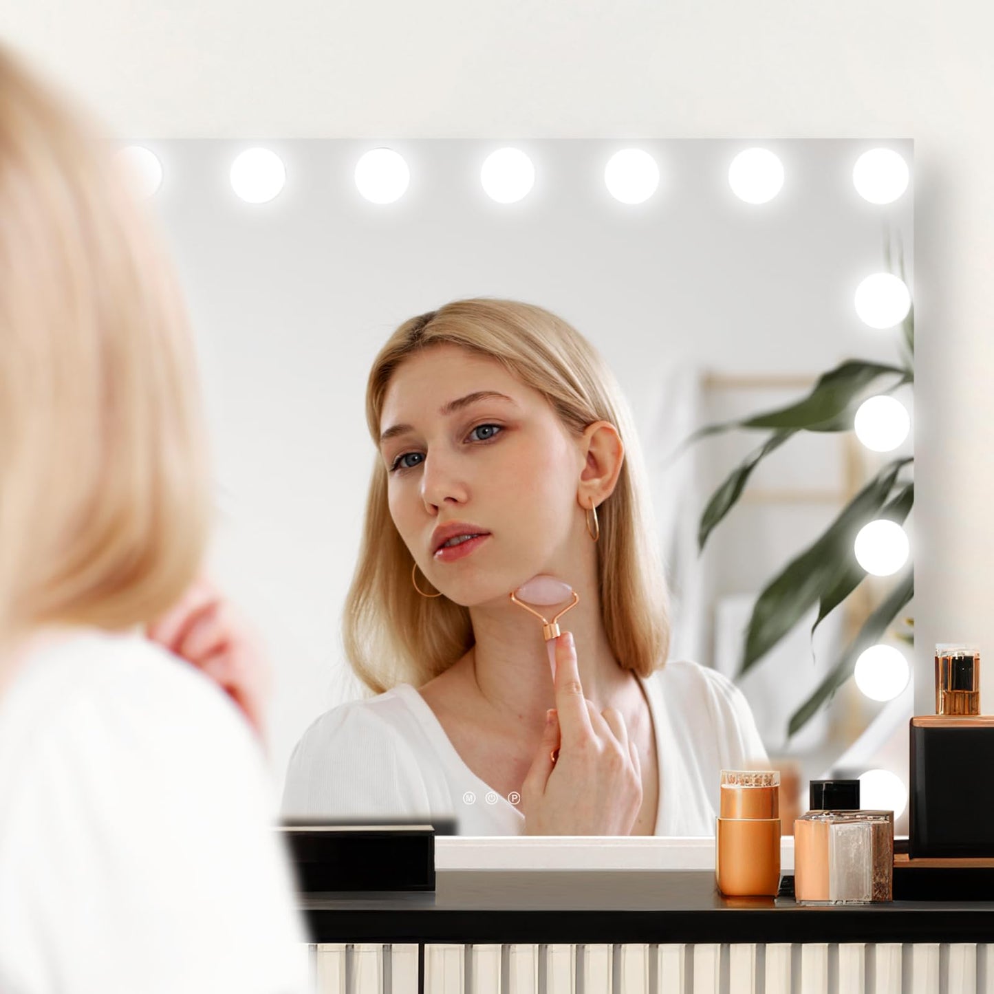 YOURLITE Hollywood Vanity Mirror with Lights, 80×62cm Lighted Makeup Mirror with 18 Dimmable Led Bulbs, 3 Lighting Modes, Touch Screen Control, Tabletop and Wall Mounted for Bedroom