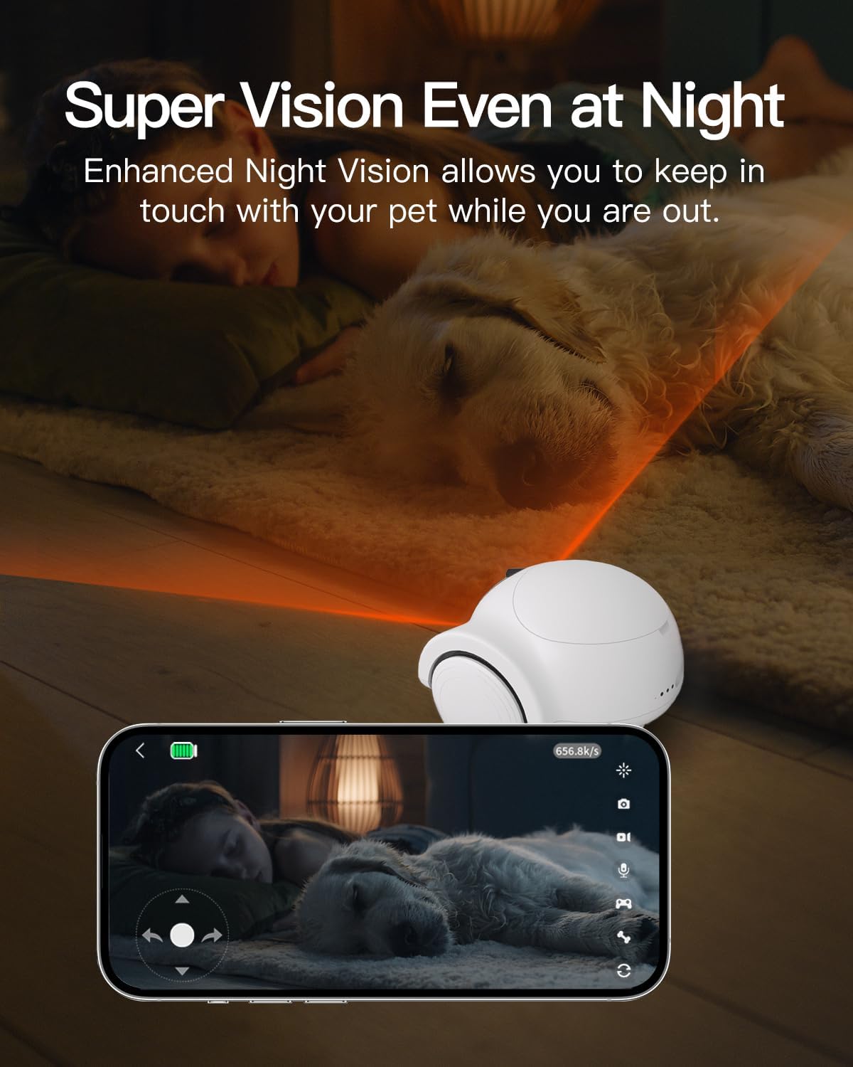 GULIGULI Dog Camera, Pet Camera for Dogs & Cats, Full House Mobile Monitoring, 2 Way Talk, 15-Day Long Endurance, No Monthly Fee, Cat Laser (2.4G WiFi ONLY)