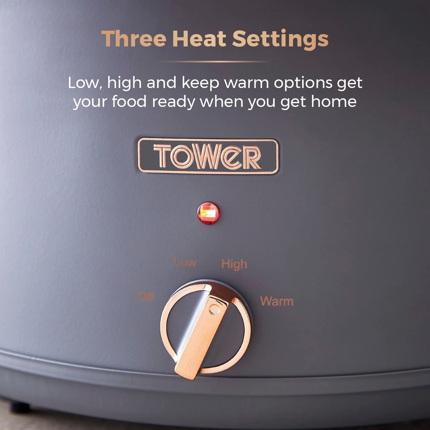 Tower T16043GRY Cavaletto 6.5 Litre Slow Cooker with 3 Heat Settings, Cool Touch Handles, Grey and Rose Gold