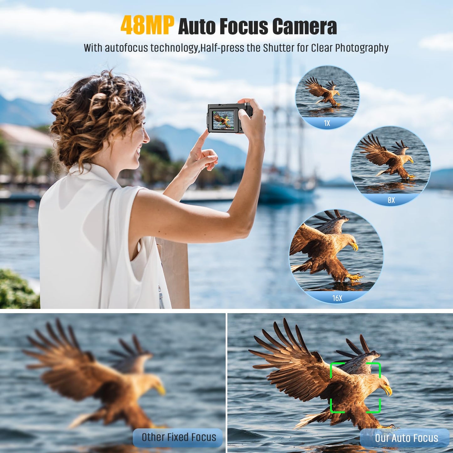 Digital Camera,Oiadek 4K 48MP Autofocus Vlogging Camera with 32G Memory Card 16X Digital Zoom,Compact Digital Camera with 3.0 inch 180° Flip Screen and Battery charger for Teenagers, Beginners,Adults