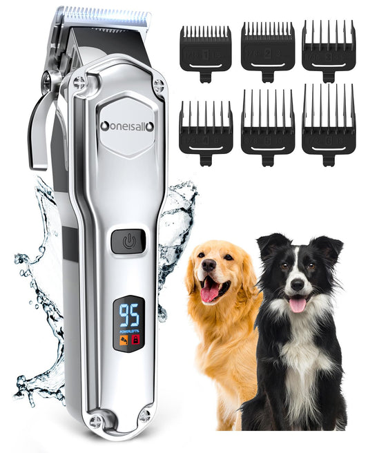 oneisall Dog Clippers for Grooming for Thick Heavy Coats/Low Noise Rechargeable Cordless Pet Shaver with Stainless Steel Blade/Waterproof Dog Shaver for Dogs Pets and Animals