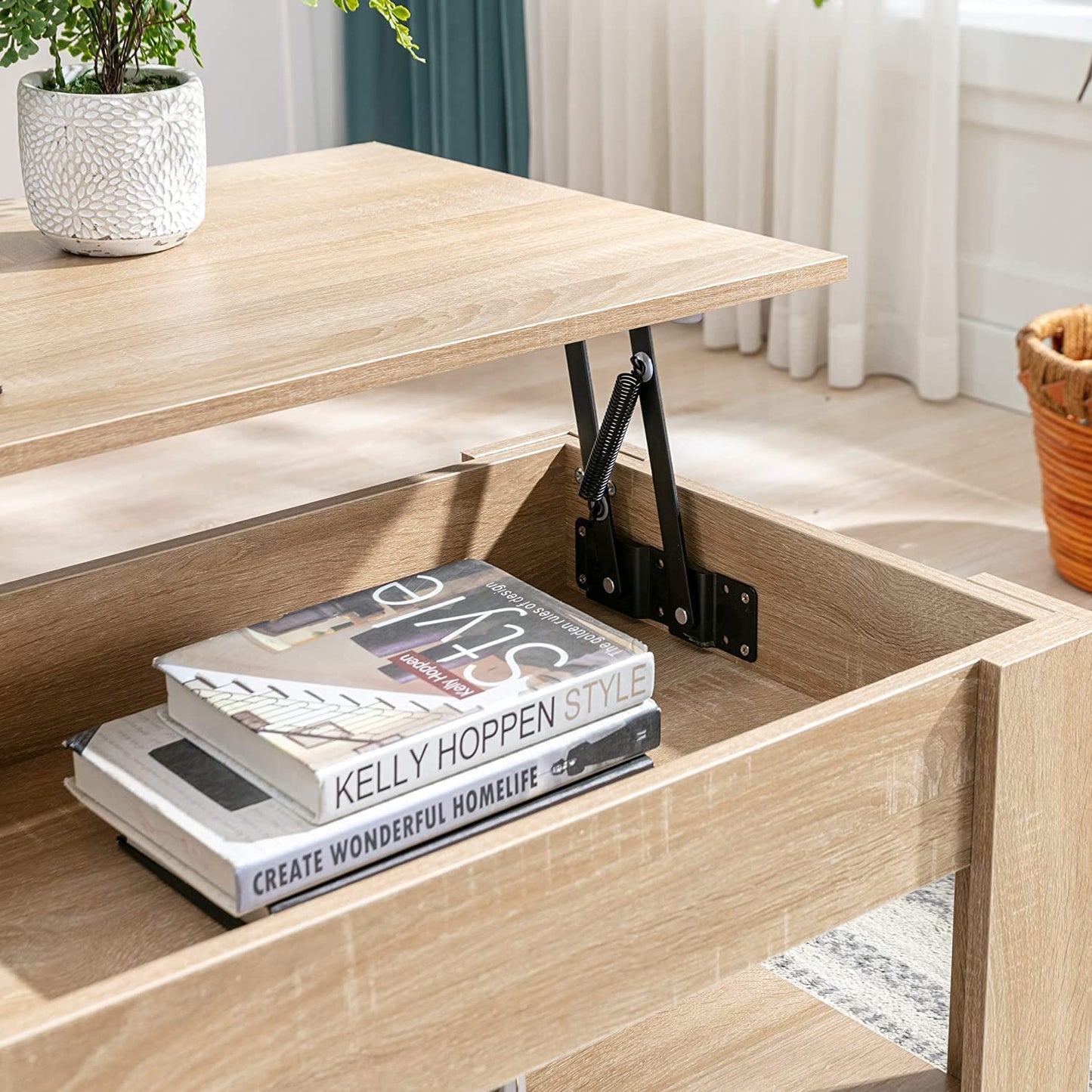 Blisswood Coffee Table With Storage, Lift Up Coffee Tables for Living Room, Wooden Coffee Table With 1 Shelf Large Hidden Storage Modern Rectangular Sofa End Lift-Top Tea Table Furniture (Oak)