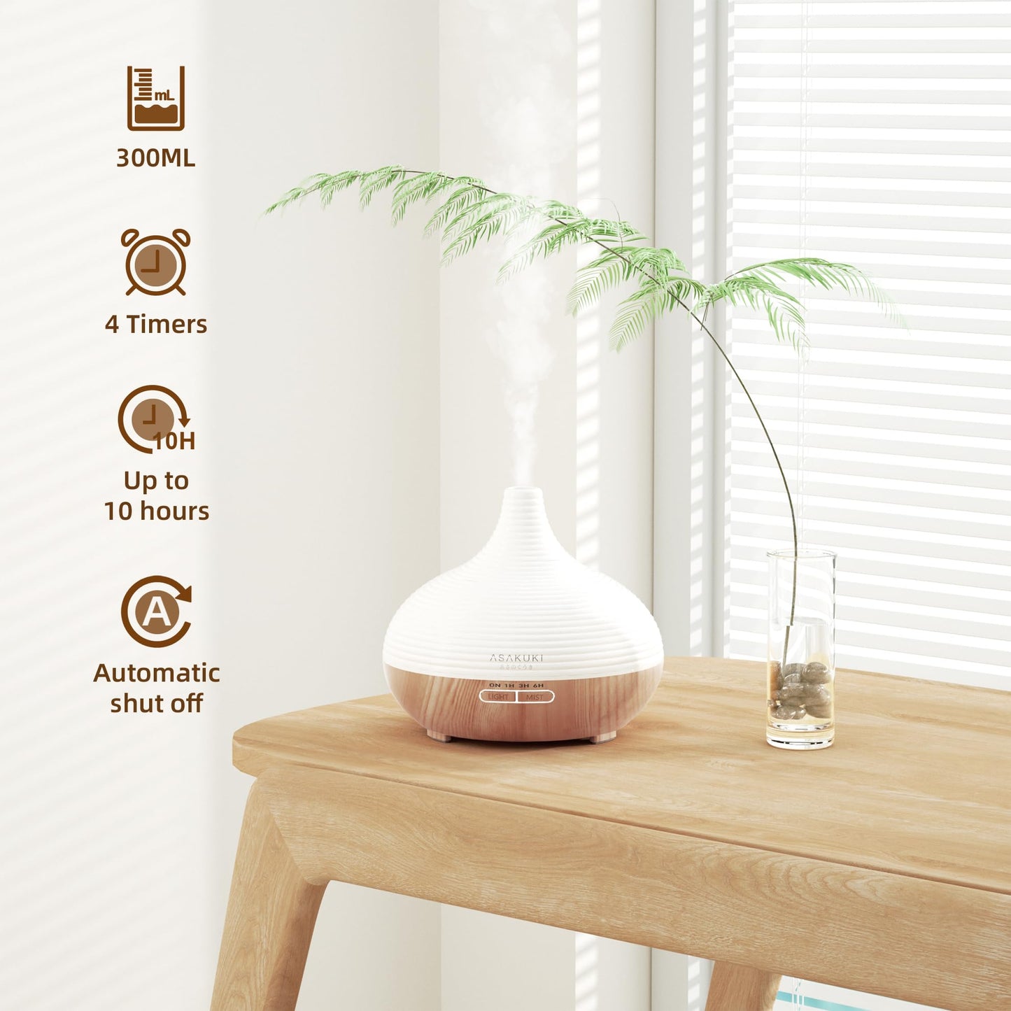 ASAKUKI Essential Oil Diffusers, 300ML 5 in 1 Ultrasonic Aromatherapy Fragrant Oil Humidifier Vaporizer with Auto Shut Off, 4 Timing Set, 7 LED Lights for Home Office Sleep