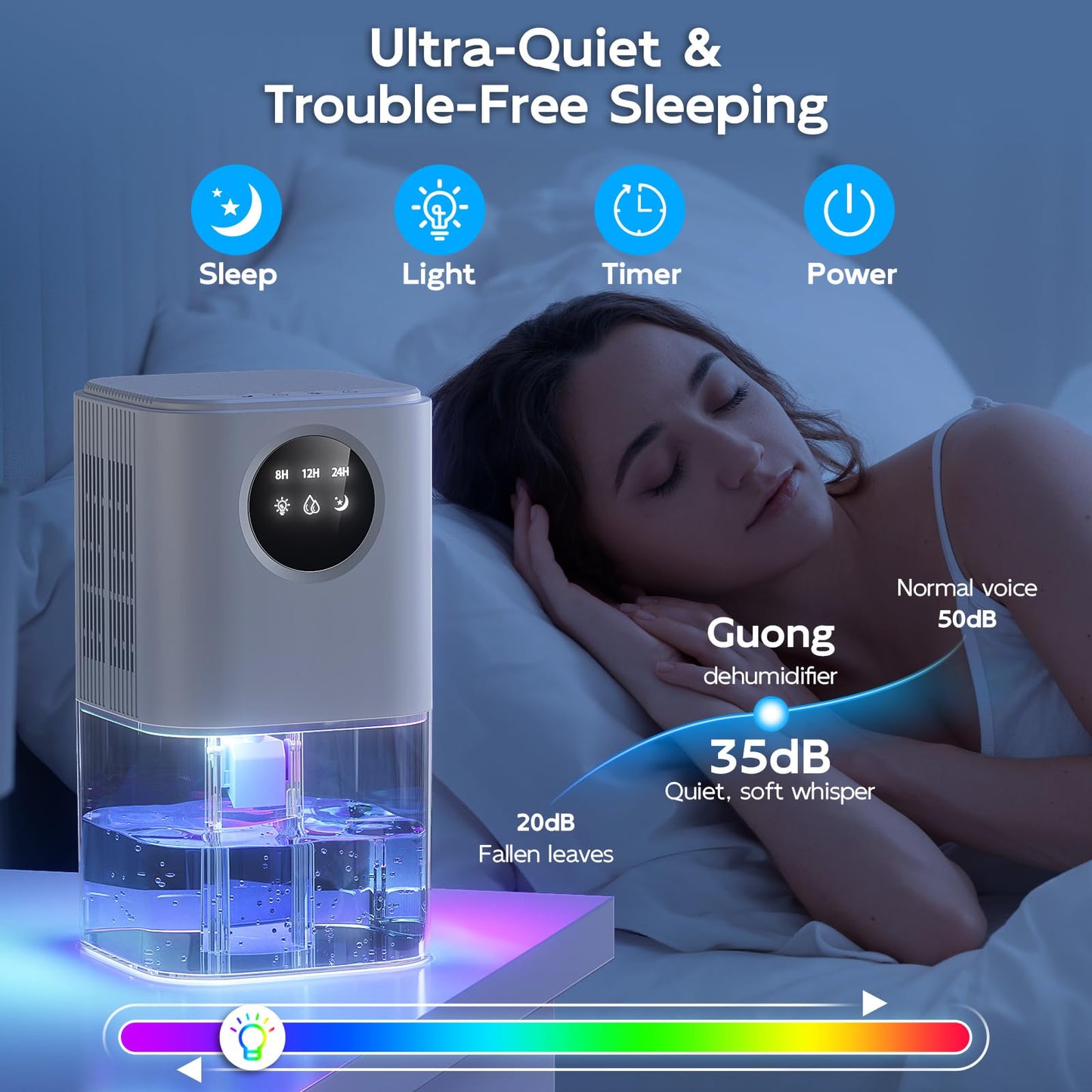 1800ML Dehumidifier, Portable Ultra Quiet Auto Shut Off & Timer Dehumidifiers for Drying Clothes, Bedroom, Bathroom, Wardrobe, Caravan RV Room