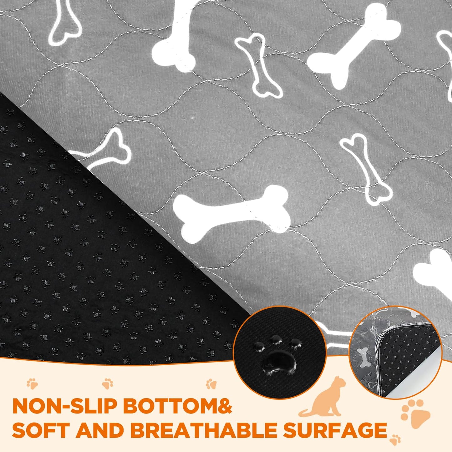Baodan Reusable Dog Training Pads, 2 Pack Washable Puppy Pads, Super Absorbent Waterproof Dog Mat Pee Pads for Dogs, Fast Drying Training Pads for Home, Car, Travel - 60 x 40 cm