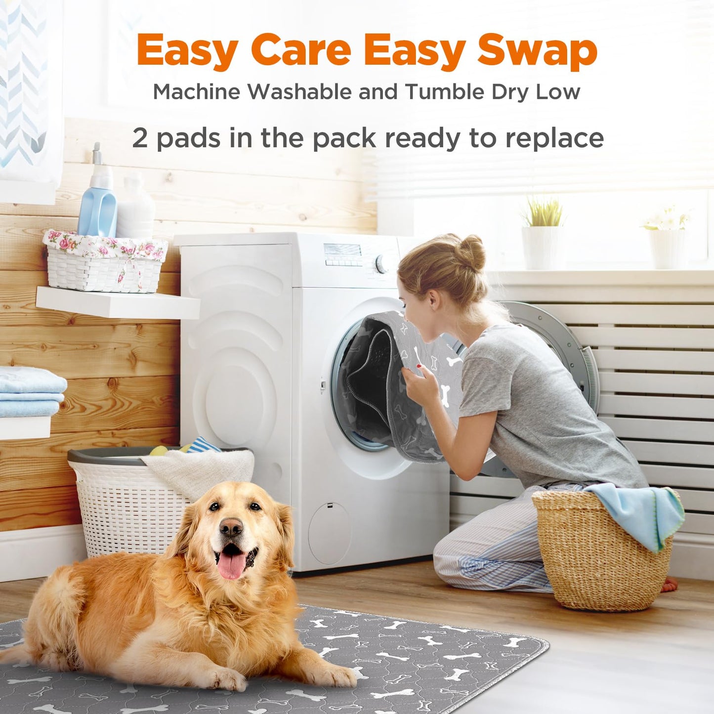 Baodan Reusable Dog Training Pads, 2 Pack Washable Puppy Pads, Super Absorbent Waterproof Dog Mat Pee Pads for Dogs, Fast Drying Training Pads for Home, Car, Travel - 60 x 40 cm