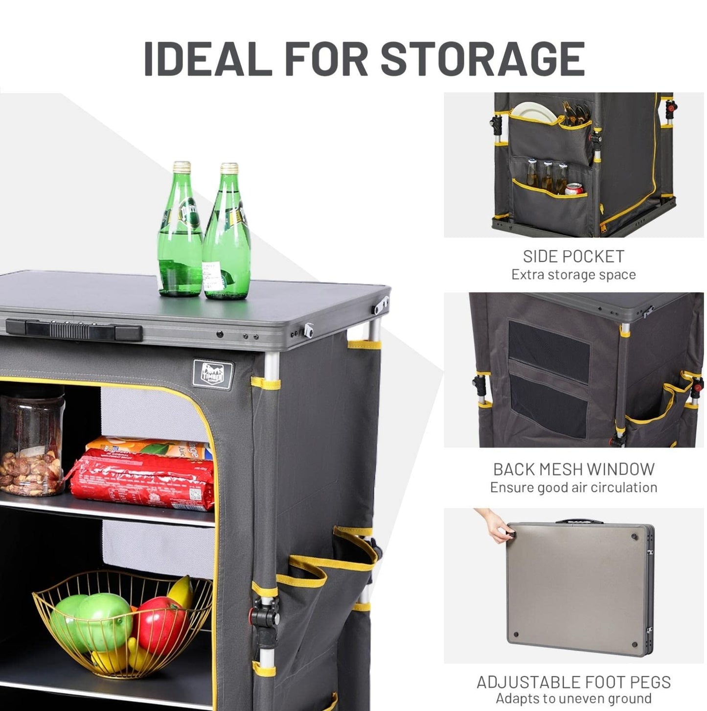 TIMBER RIDGE Compact Folding Kitchen Cabinet for Camping Garden Storage Compartments with Side Pockets